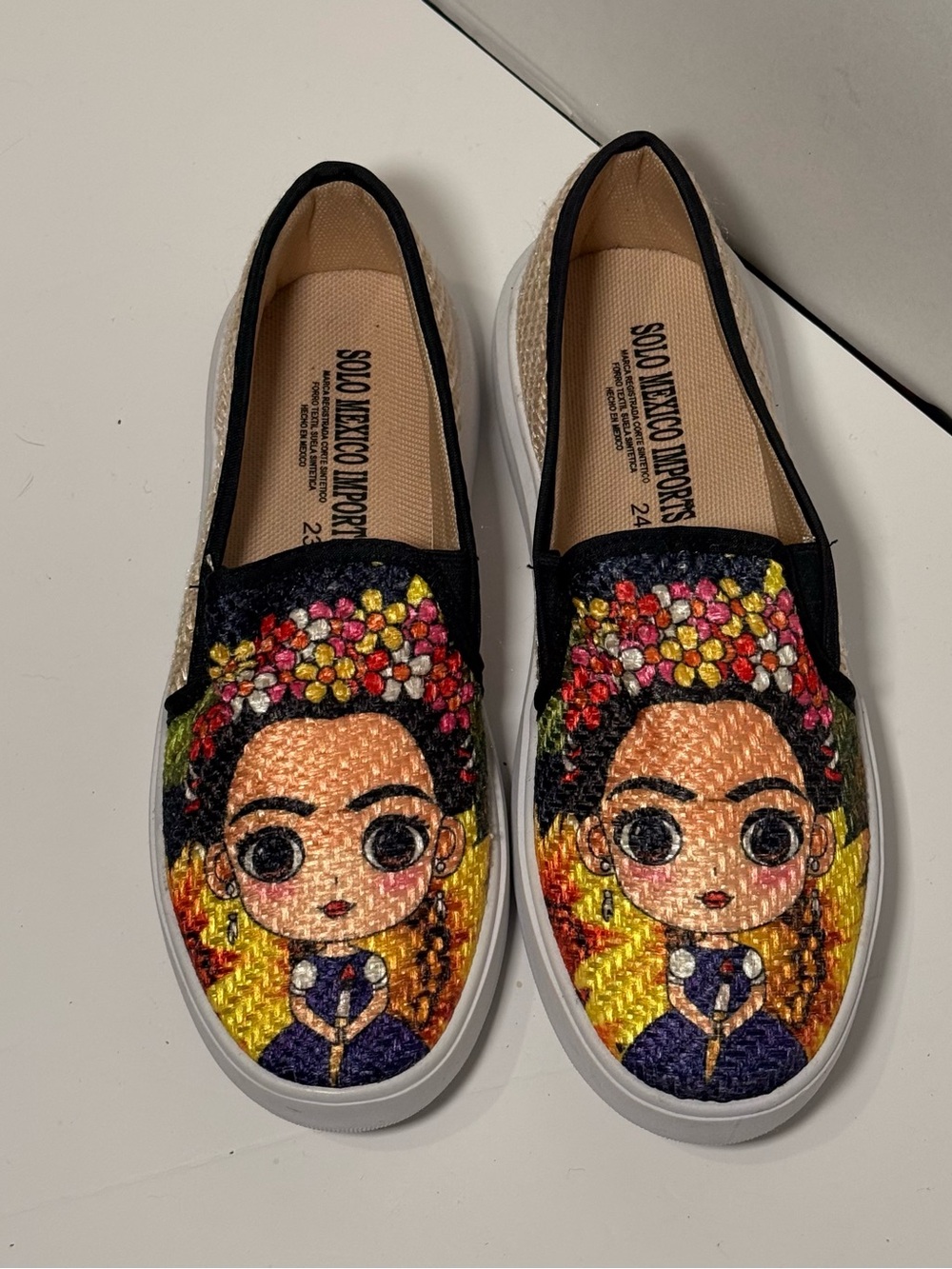 Frida Kahlo Inspired Slip-on Tennis Shoes Women US Sz 7 Mexico Imported
